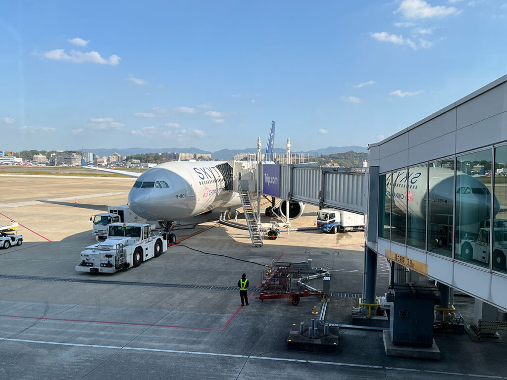 写真：チャイナエアラインの飛行機搭乗前の様子