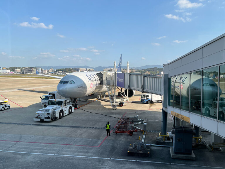 写真：チャイナエアラインの飛行機搭乗前の様子